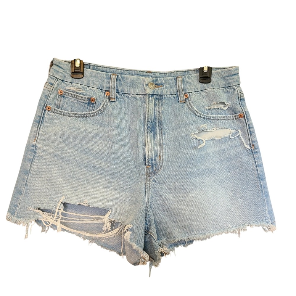 American Eagle Denim Shorts Women 10 Light Blue Distressed Strigid High Rise